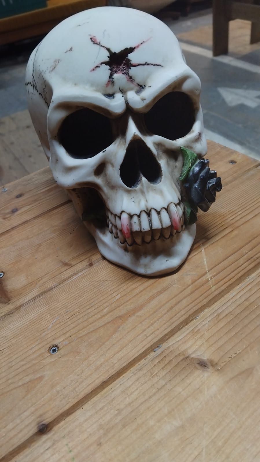 Lot 303 – Cast Resin Gothic Vampire Skull Figurine with Black Rose