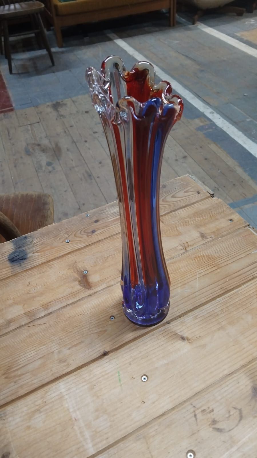Lot 315 – Mid-Century Murano Style Tall Fluted Art Glass Vase