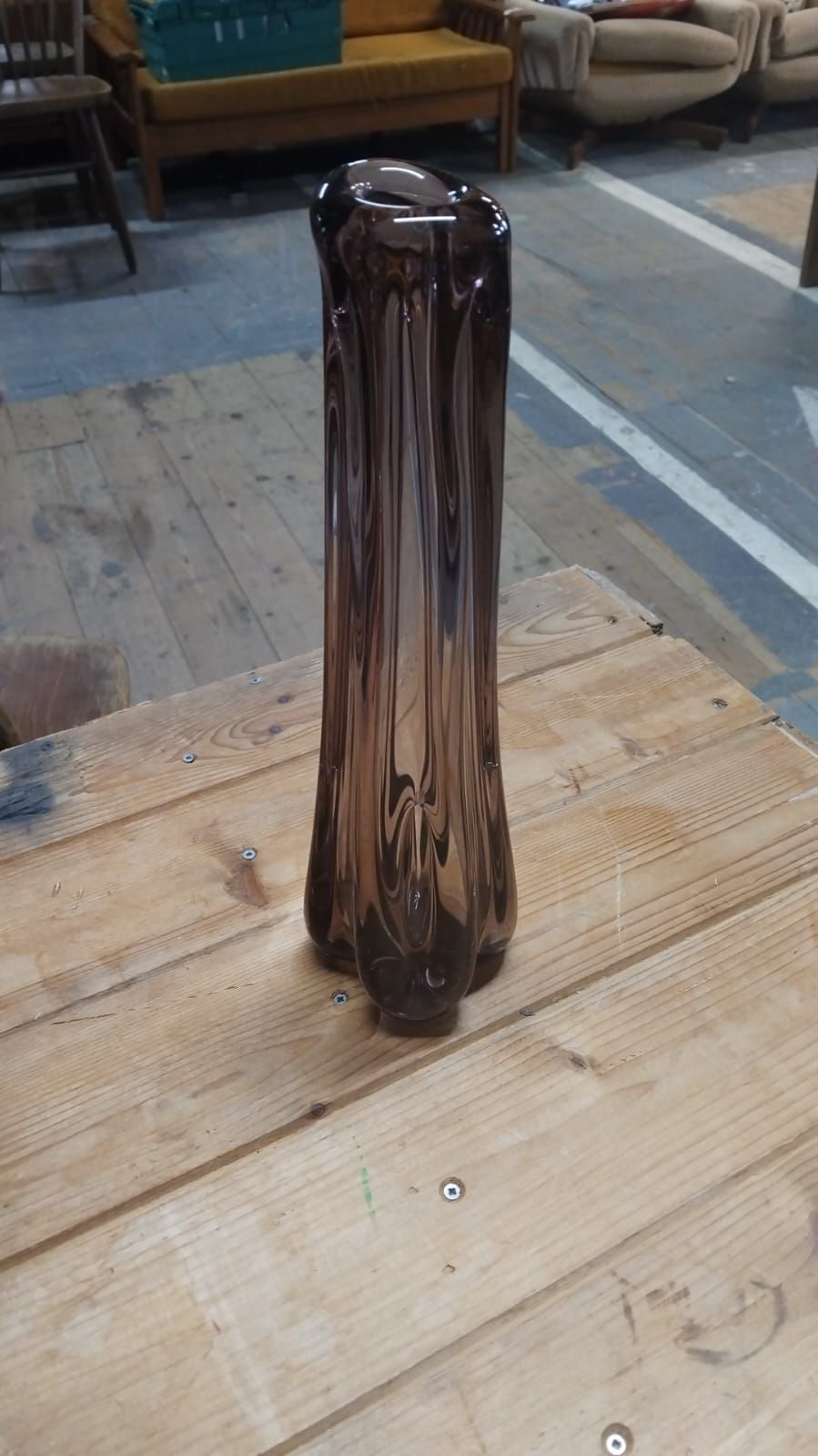 Lot 316 – Mid-Century Modern Ribbed Smoke Glass Art Vase in the Style of Jan Sylwester Drost