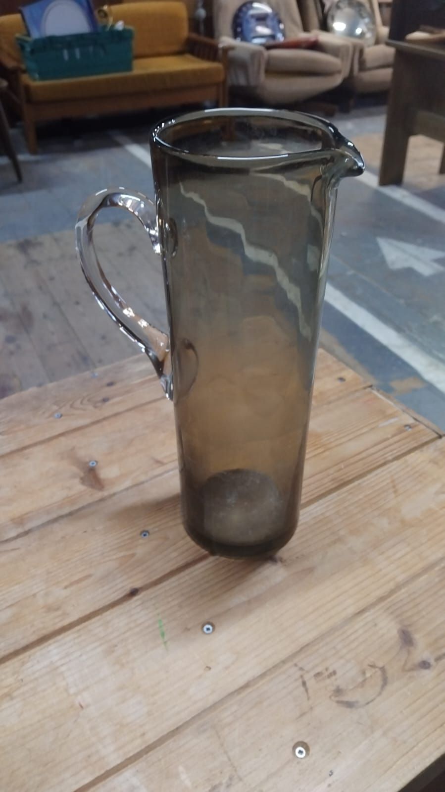 Lot 319 – A Tall Mid-Century Modern Smoke Glass Pitcher with Clear Applied Handle