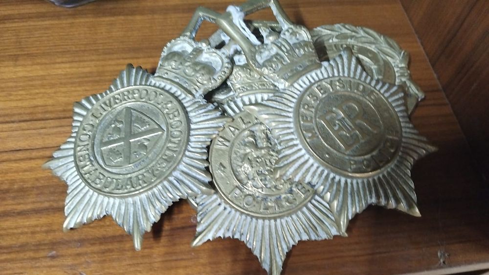 Lot 332 – A Collection of Obsolete Merseyside Area British Police Helmet Plates and Cap Badges