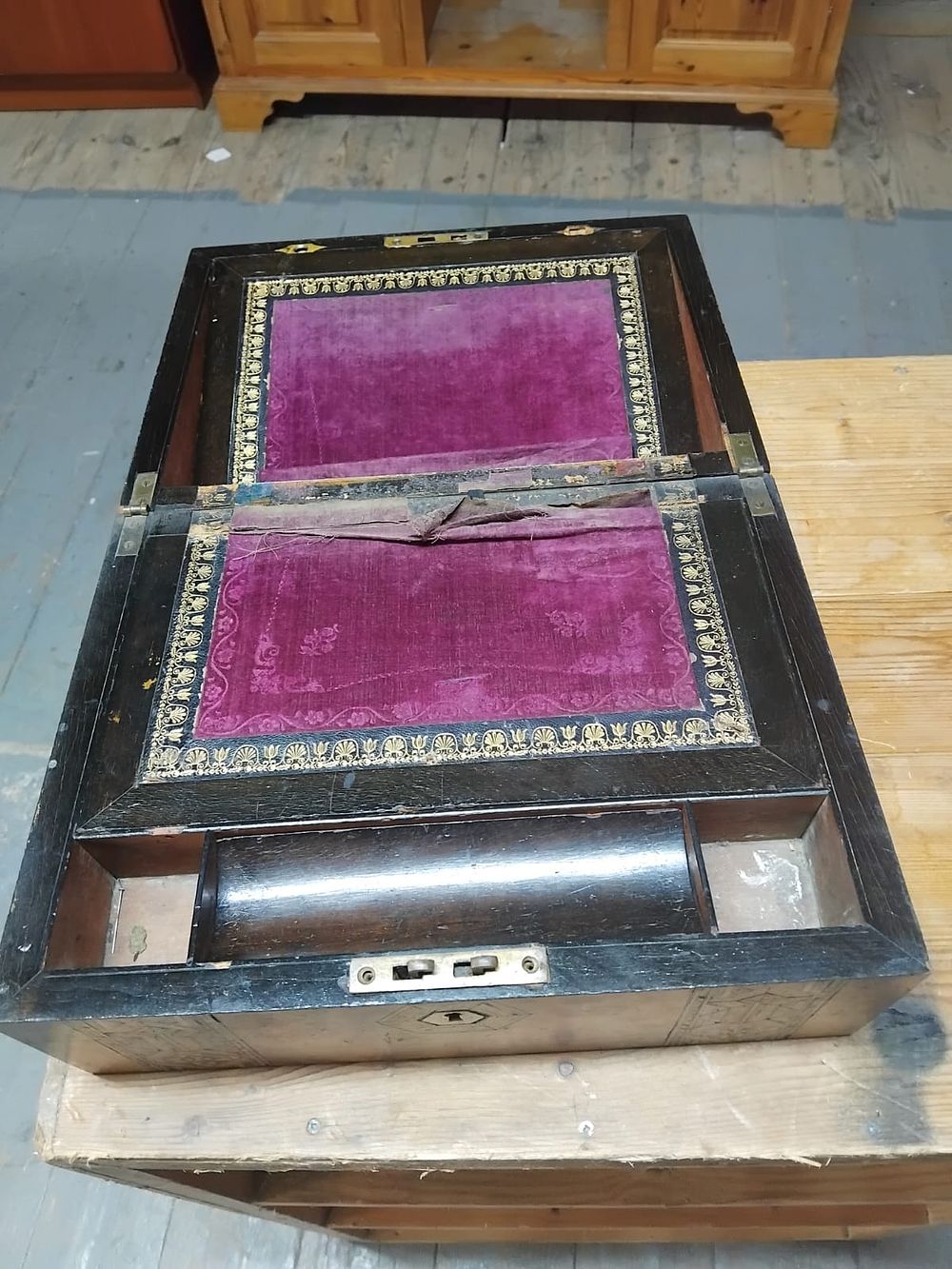 Lot 338 – Victorian Burr Walnut and Tunbridge Ware Inlaid Writing Slope