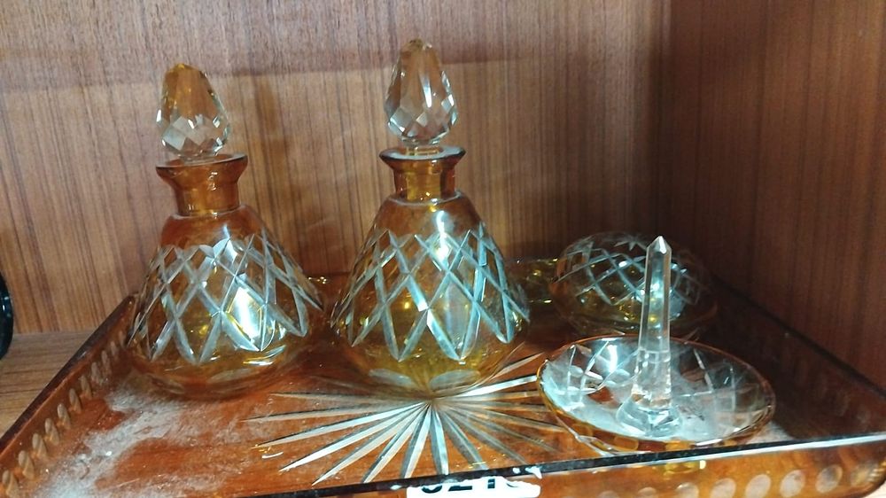 Lot 343 – A Set of Amber Cut Glass Dressing Table Items