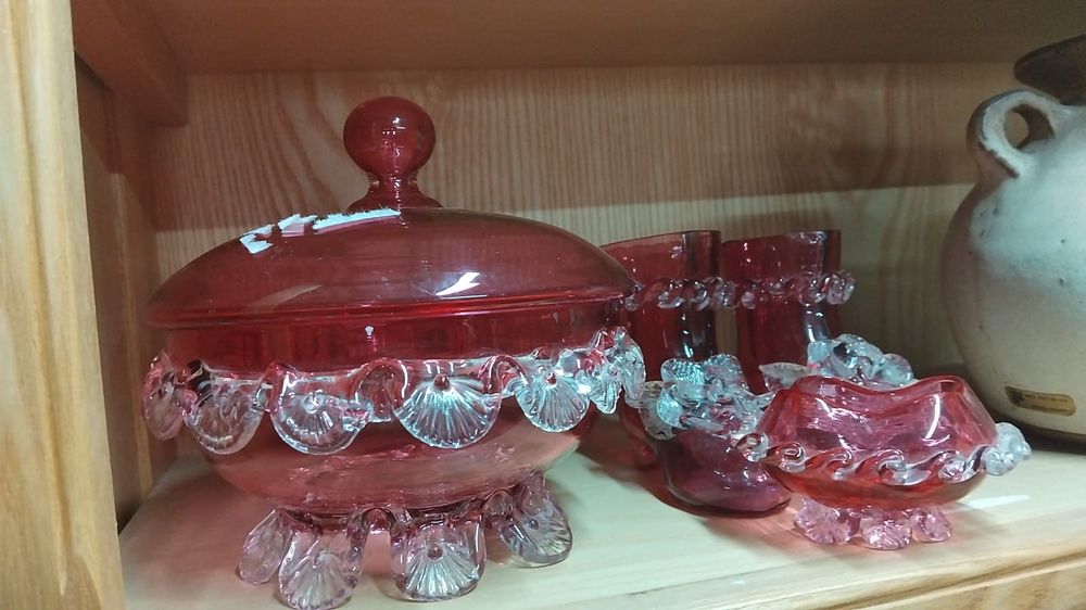 Lot 351 – A Collection of Victorian Cranberry Glass with Applied Clear Glass Decoration