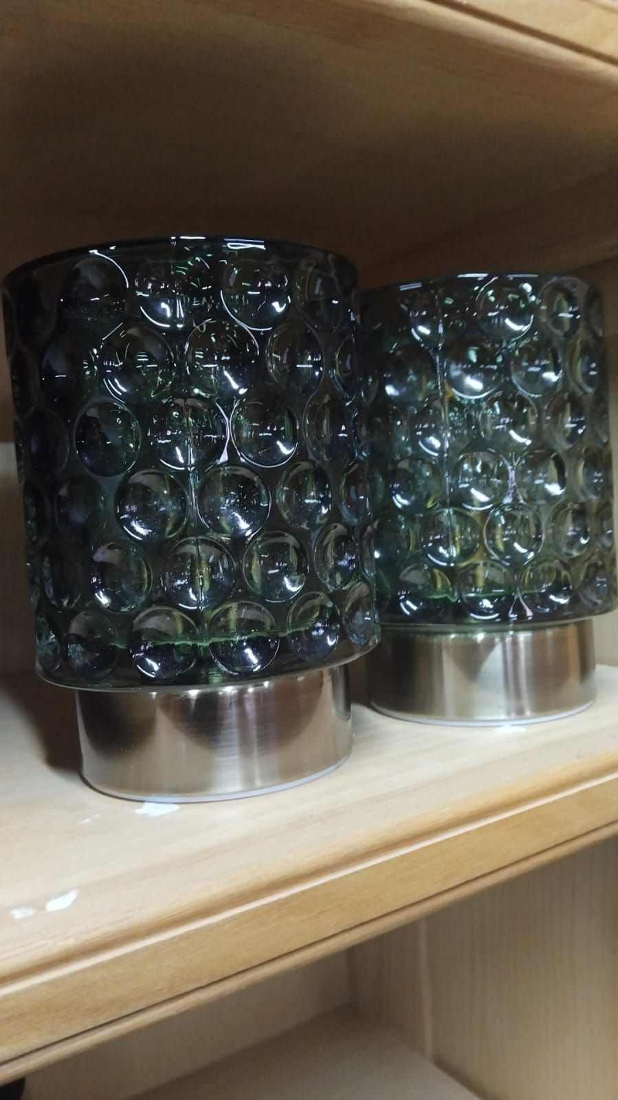 Lot 356 – A Pair of Contemporary Smoky Teal Bubble-Moulded Glass Table Lamps
