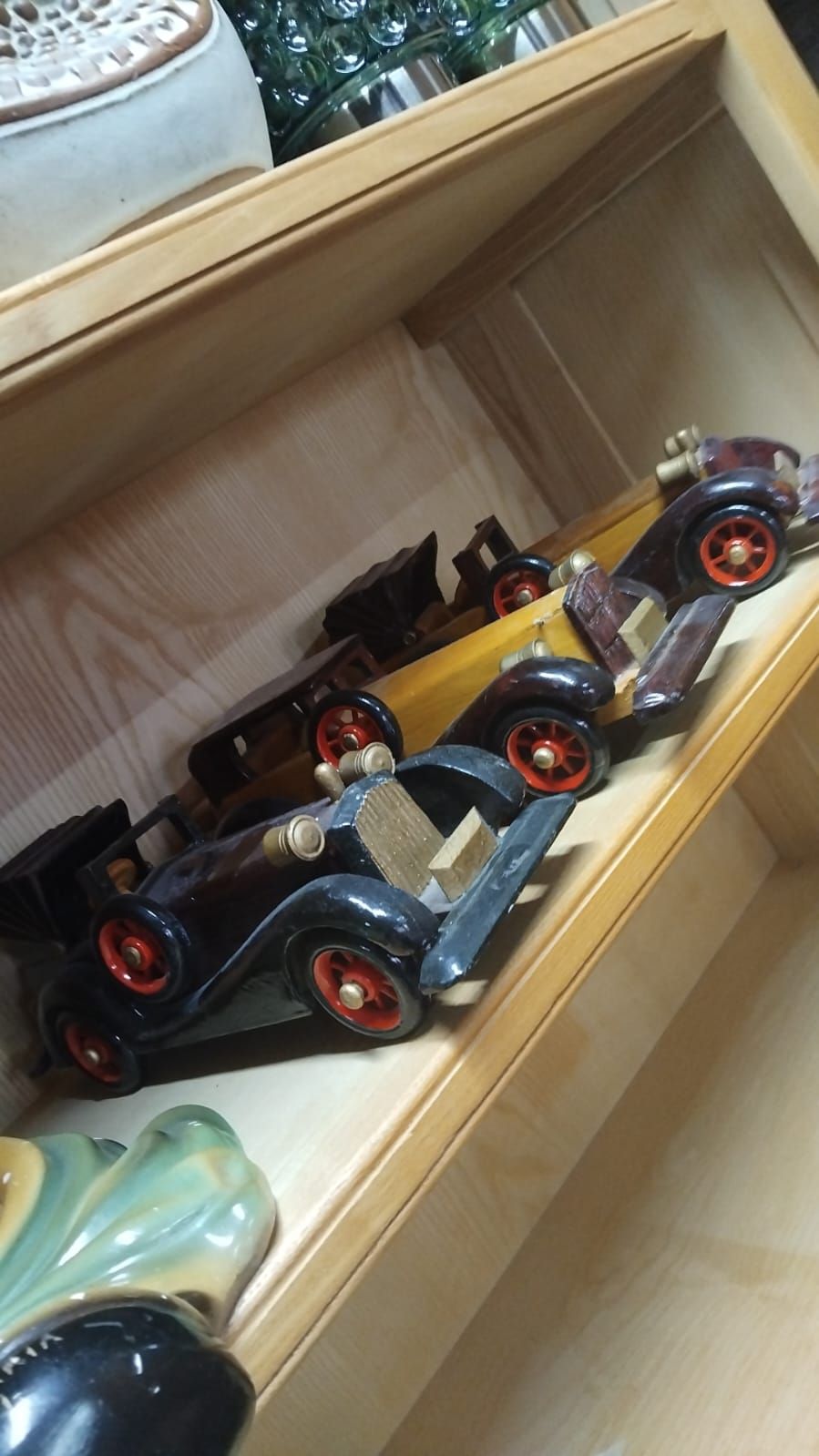 Lot 357 – Three Handcrafted Wooden Vintage-Style Model Cars