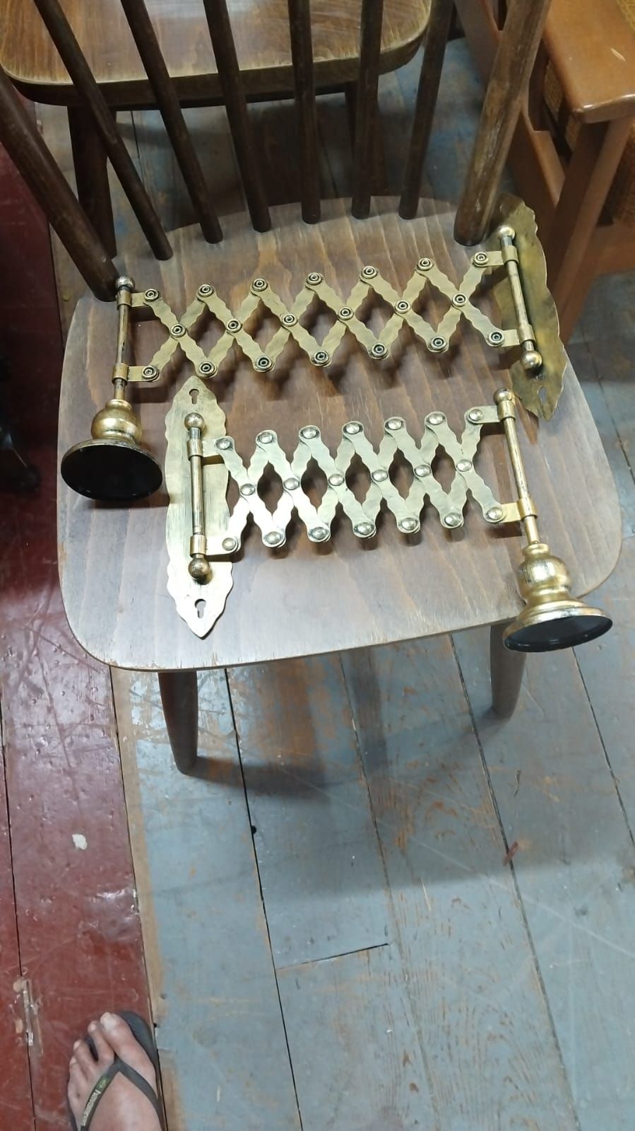 Lot 359 – A Pair of Vintage Style Brass Accordion Action Wall Mounted Candle Sconces