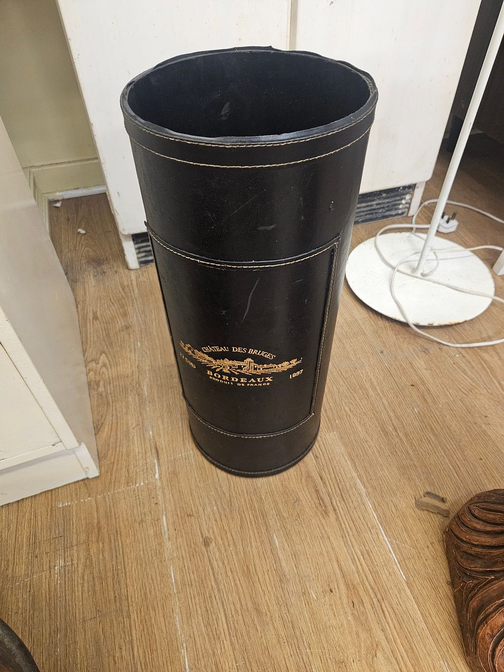 Lot 368 – A Vintage Faux Leather Waste Paper Bin with Bordeaux Wine Label Motif