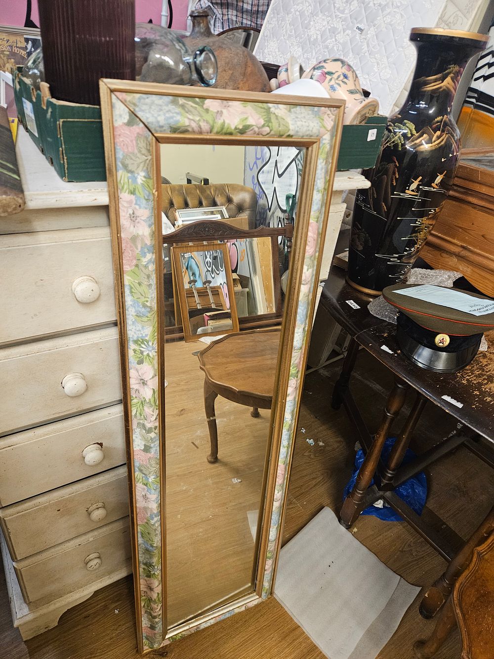 Lot 383 – Late 20th Century Rectangular Wall Mirror with Floral Inset Frame