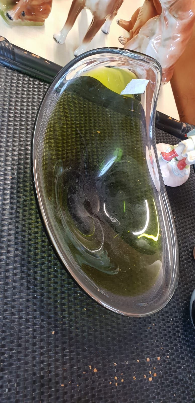 Lot 399 – Mid-Century Modern Biomorphic Olive Green Art Glass Bowl Attributed to Holmegaard
