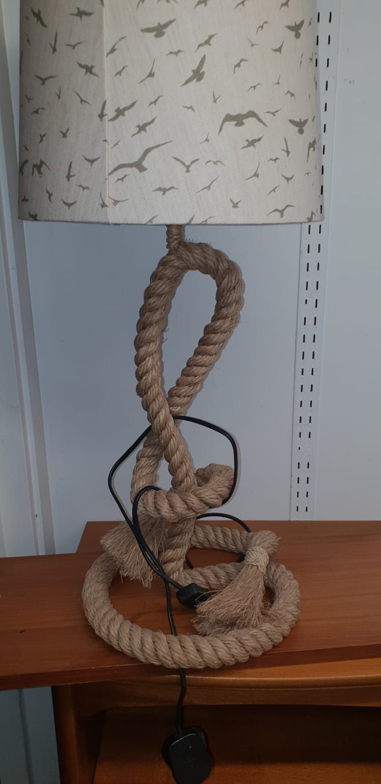 Lot 416 – A Nautical Style Rope Table Lamp with Bird Pattern Shade