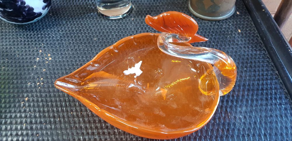 Lot 420 – A Mid-Century Amber and Clear Art Glass Swan Dish