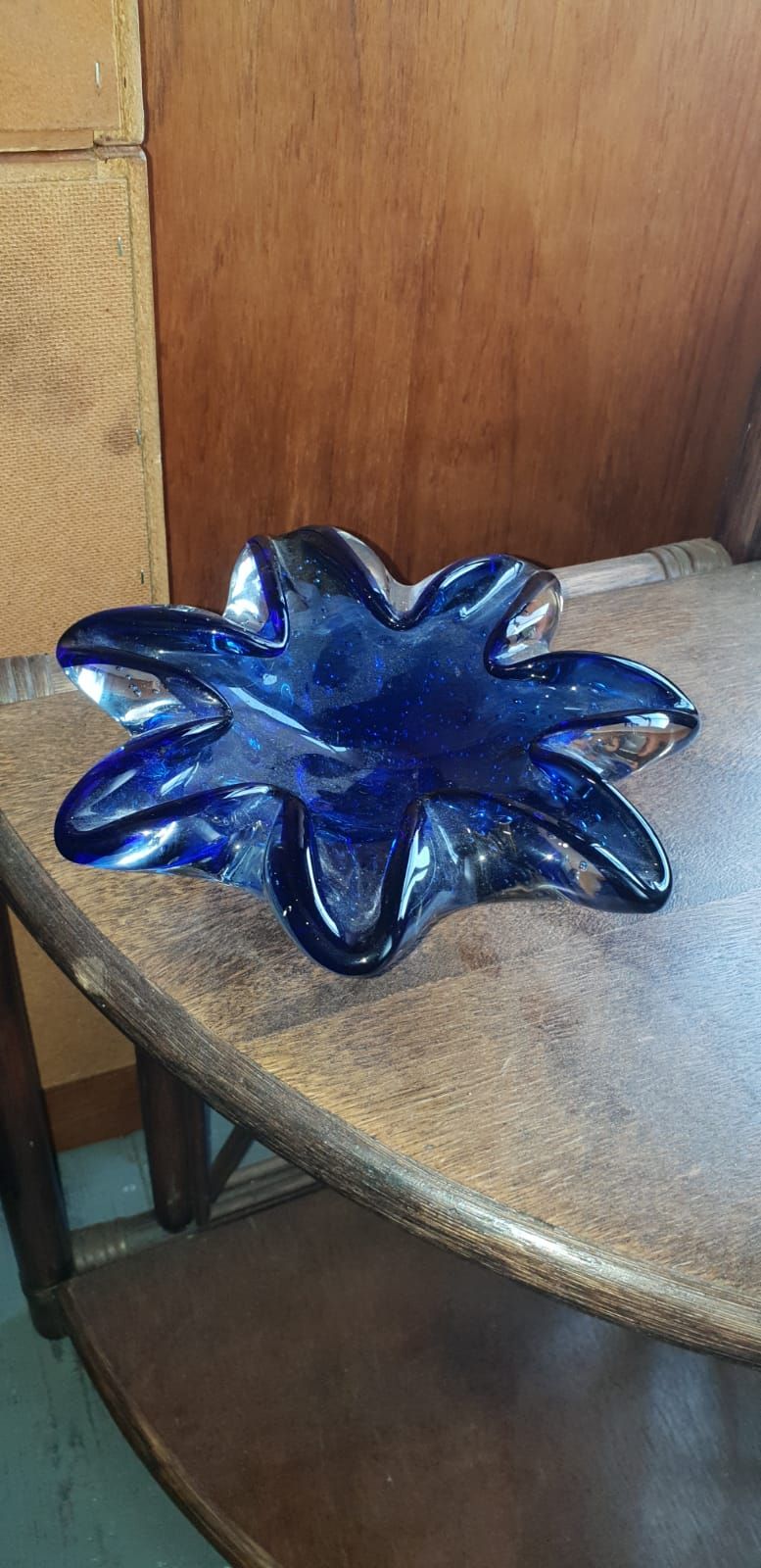 Lot 421 – Mid-century Cobalt Blue Bullicante Art Glass Petal Bowl