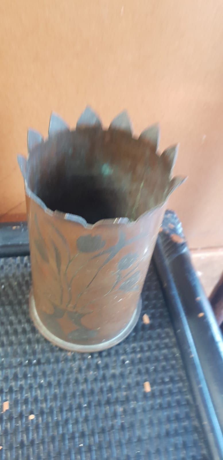 Lot 422 – World War I Era Etched Brass Trench Art Vase Fashioned From An Artillery Shell Casing