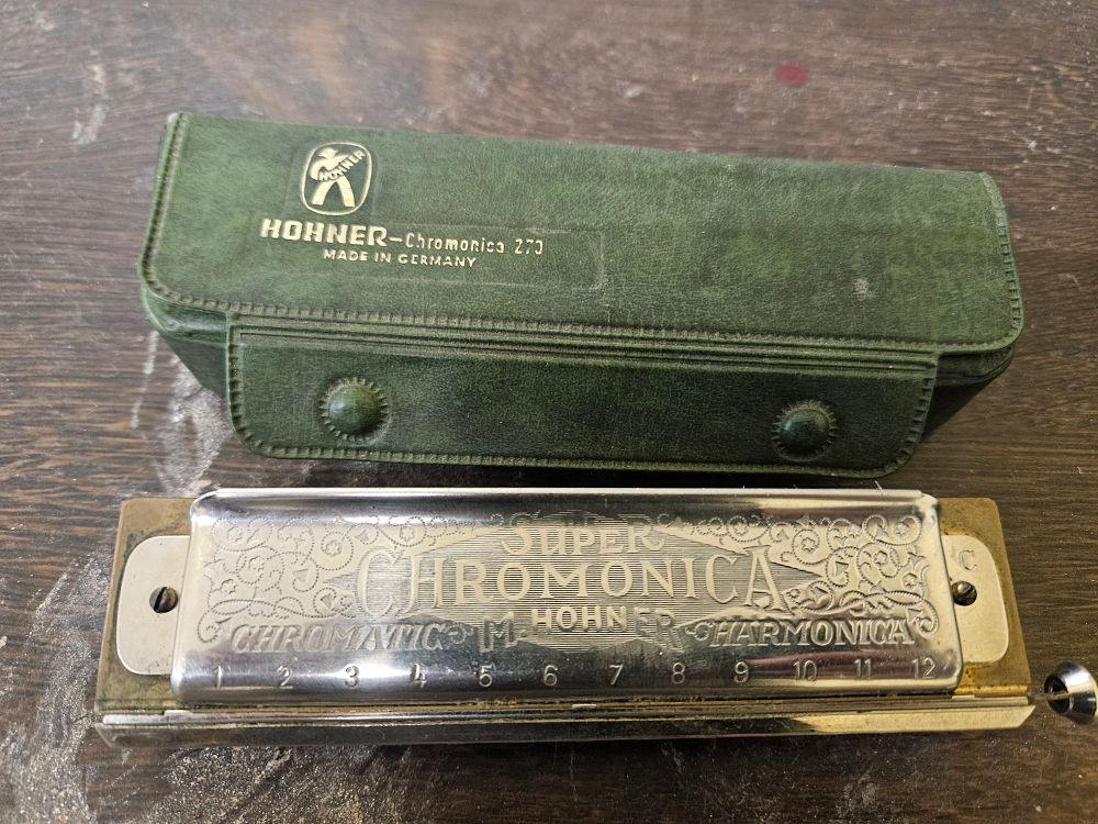 Lot 433 – A Vintage M. Hohner Super Chromonica 270 12-Hole Chromatic Harmonica in Key C with Case