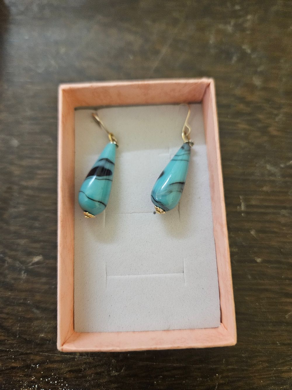 Lot 444 – A Pair of Turquoise-Coloured Glass Teardrop Drop Earrings