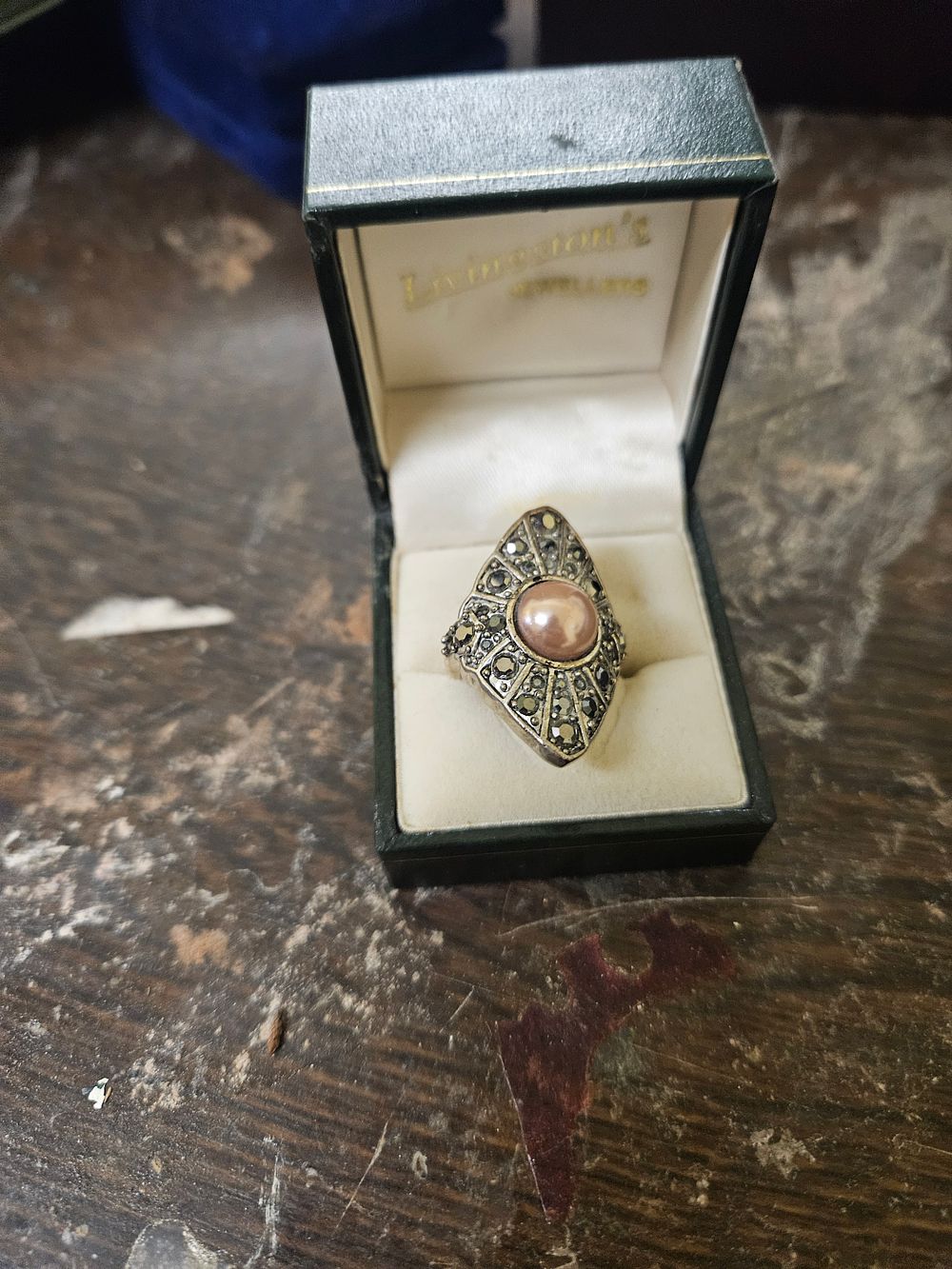 Lot 446 – An Art Deco Style Marcasite and Faux Pearl Cocktail Ring