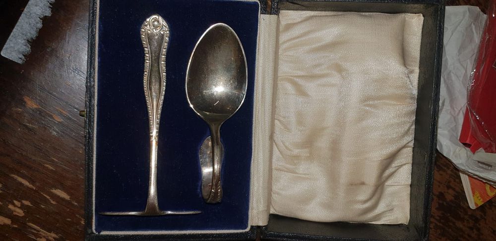 Lot 478 – Silver-Plated Two-Piece Child’s Christening Set in Fitted Case