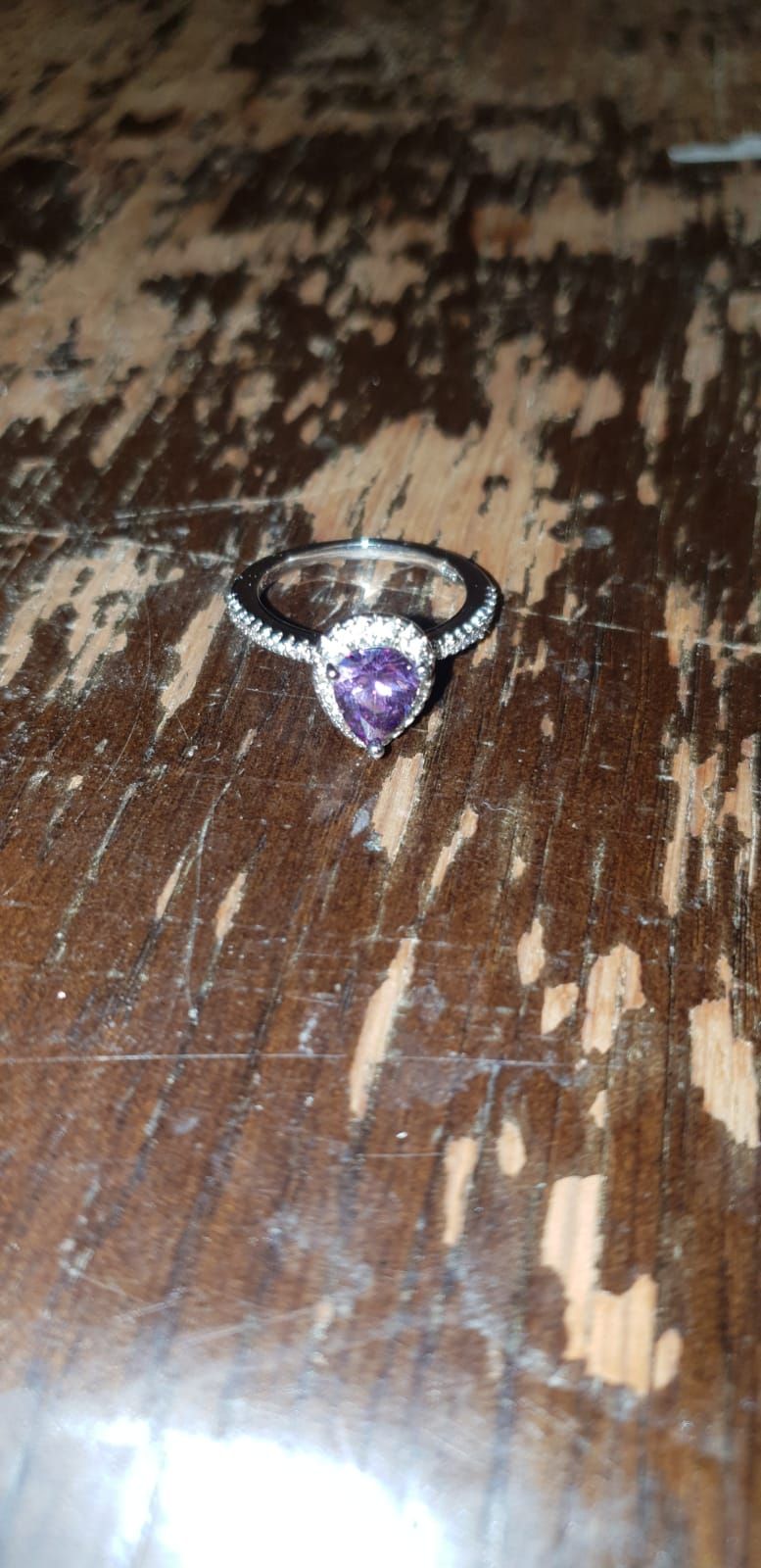 Lot 509 – Pear-Cut 925 silver Amethyst and Clear Stone Halo Ring