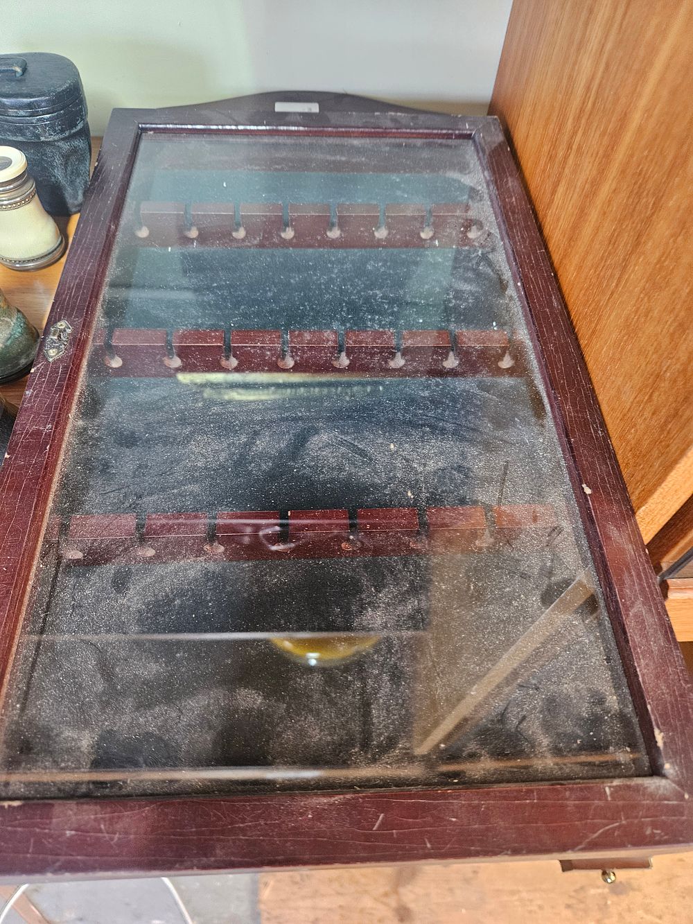Lot 204 – A Glazed Mahogany-Toned Wooden spoon Display Case