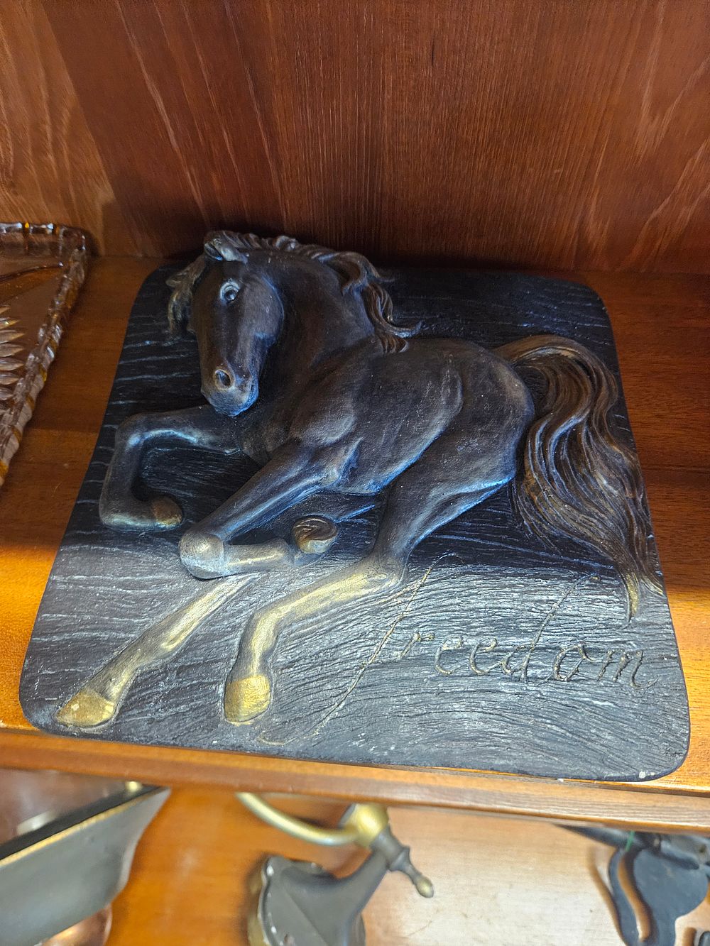 Lot 228 – Contemporary High-Relief Cold-Cast Resin Plaque of a Leaping Horse