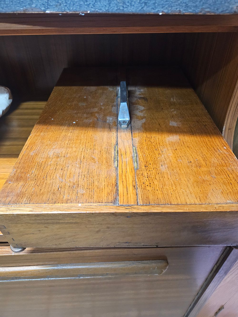 Lot 249 – Mid-Century Modern Teak Veneered Drop-Front Cabinet Section