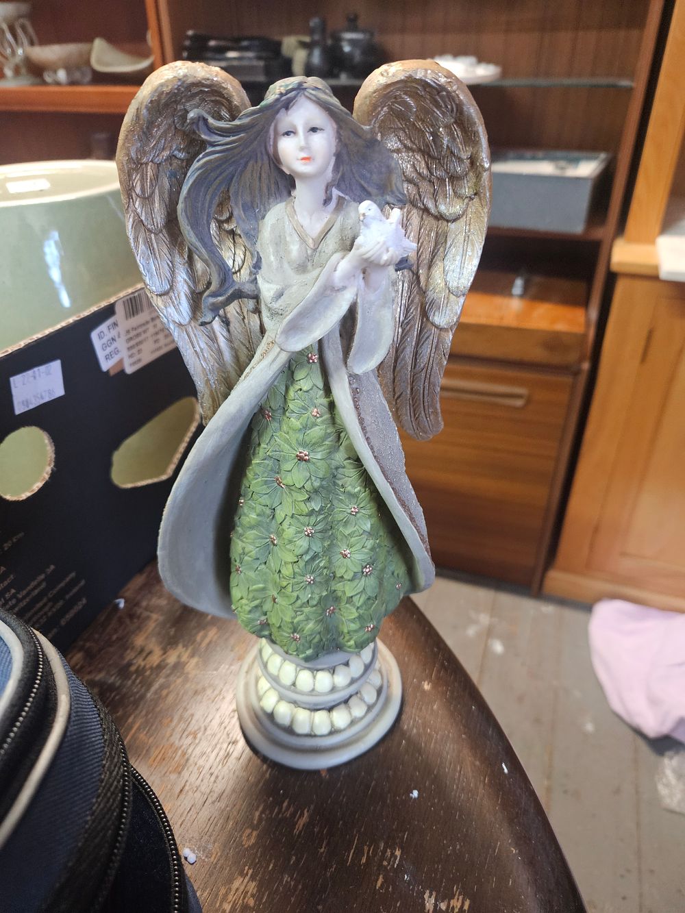 Lot 250 – Painted Resin Nature Angel Figurine with Leaf Pattern Gown