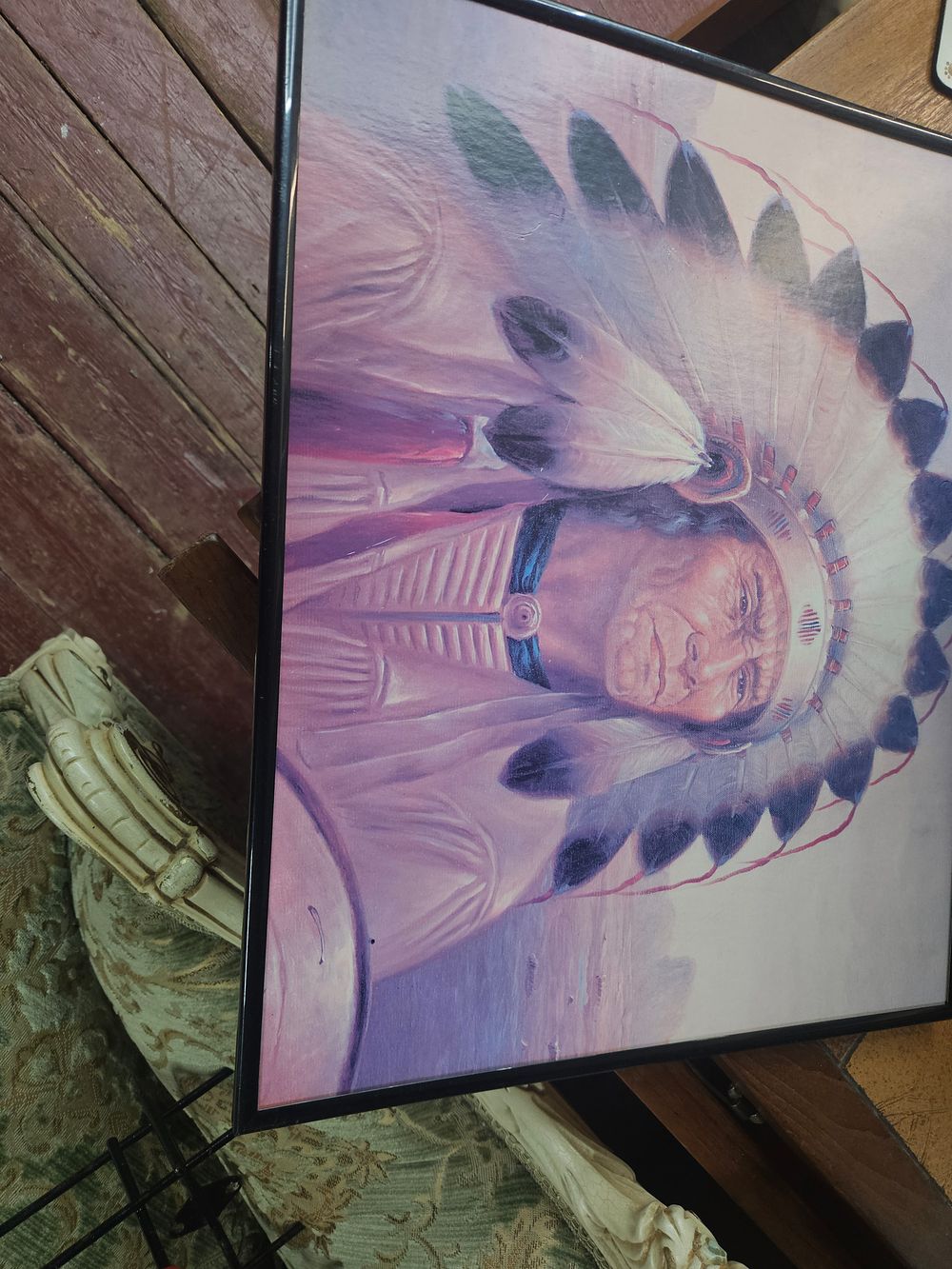 Lot 285 – A Framed Western Americana Print Depicting a Native American Chieftain