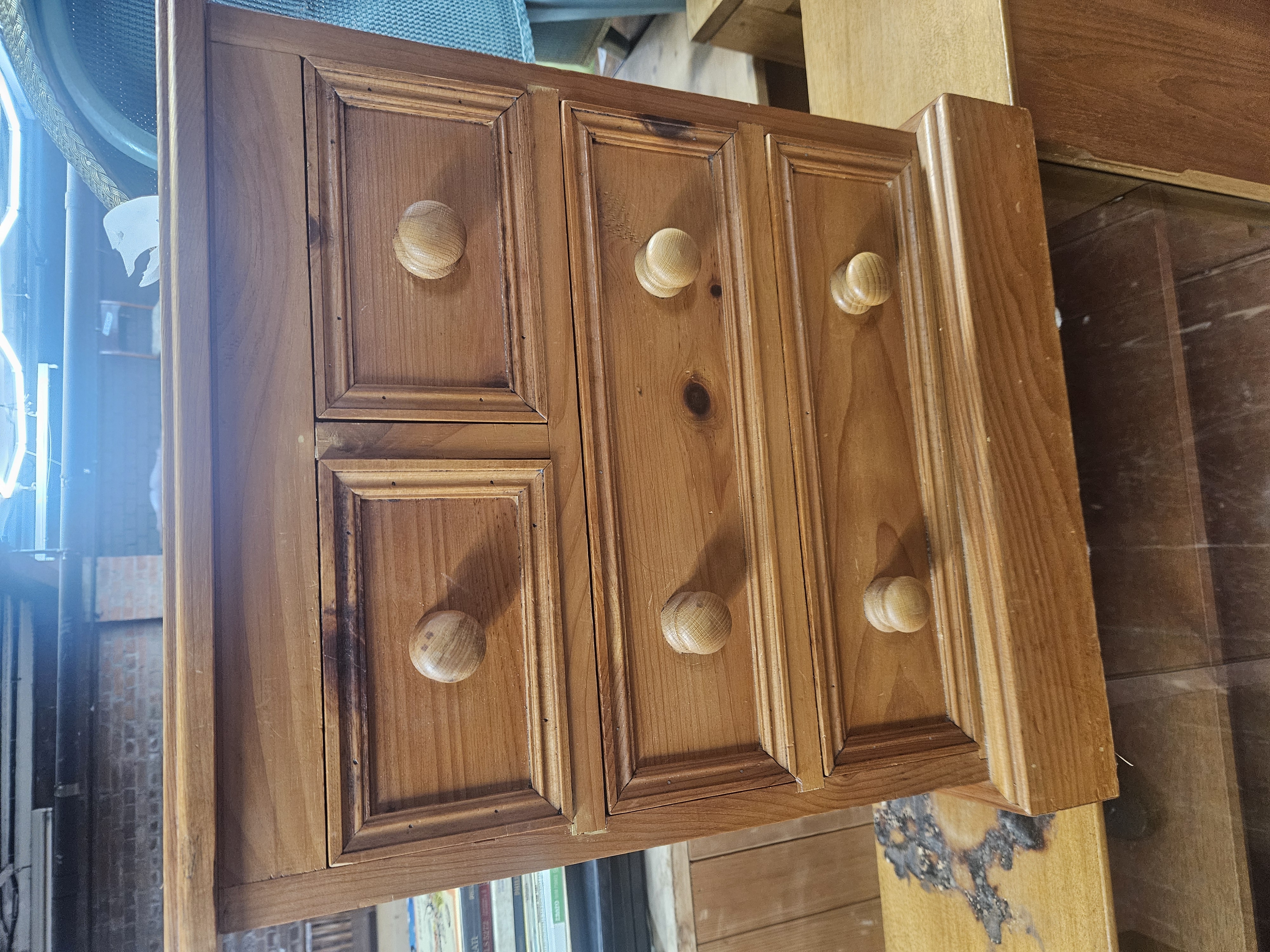 Miniature Solid Pine Tabletop Collector's Chest with Four Drawers
