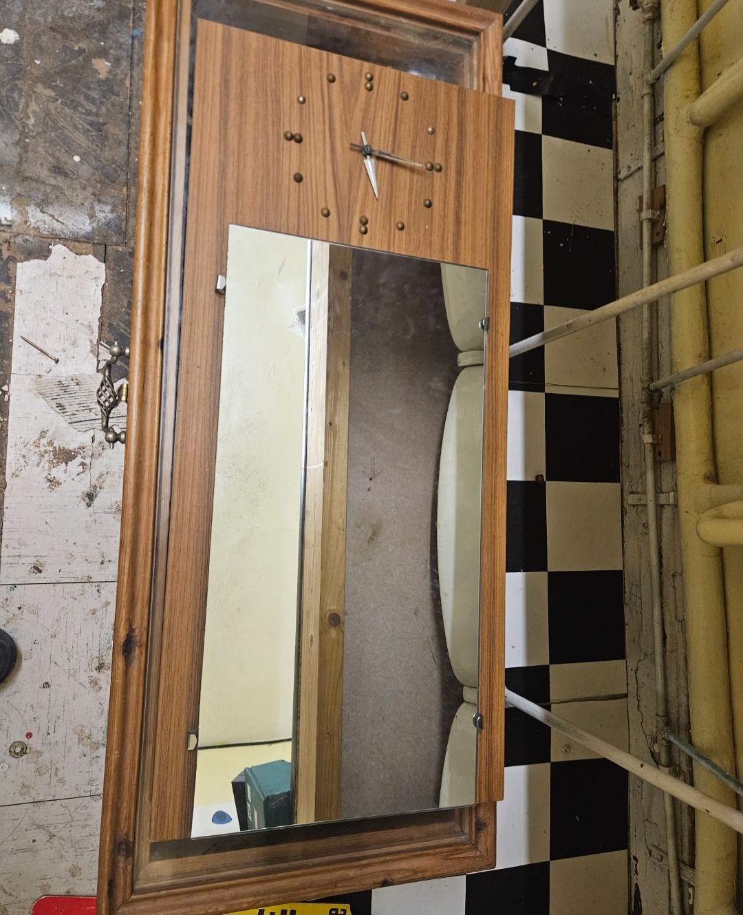 A Mid-Century Modern Style Teak-Veneered Wall Clock and Mirror