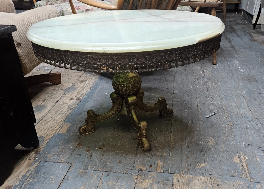 A Mid-20th Century Hollywood Regency Style Onyx and Cast Brass Coffee Table