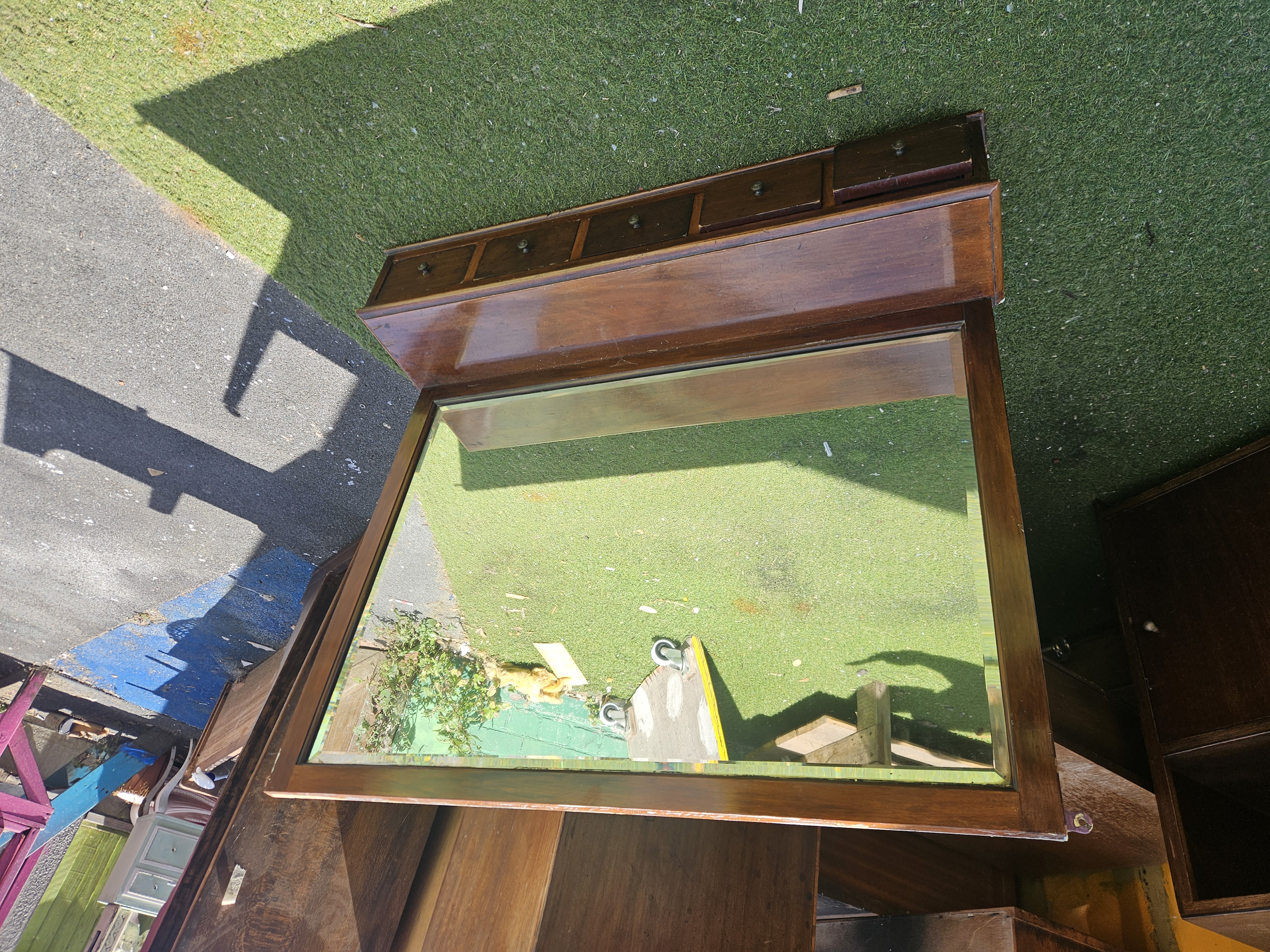 Late Victorian Mahogany Dressing Table Mirror with Five Drawers