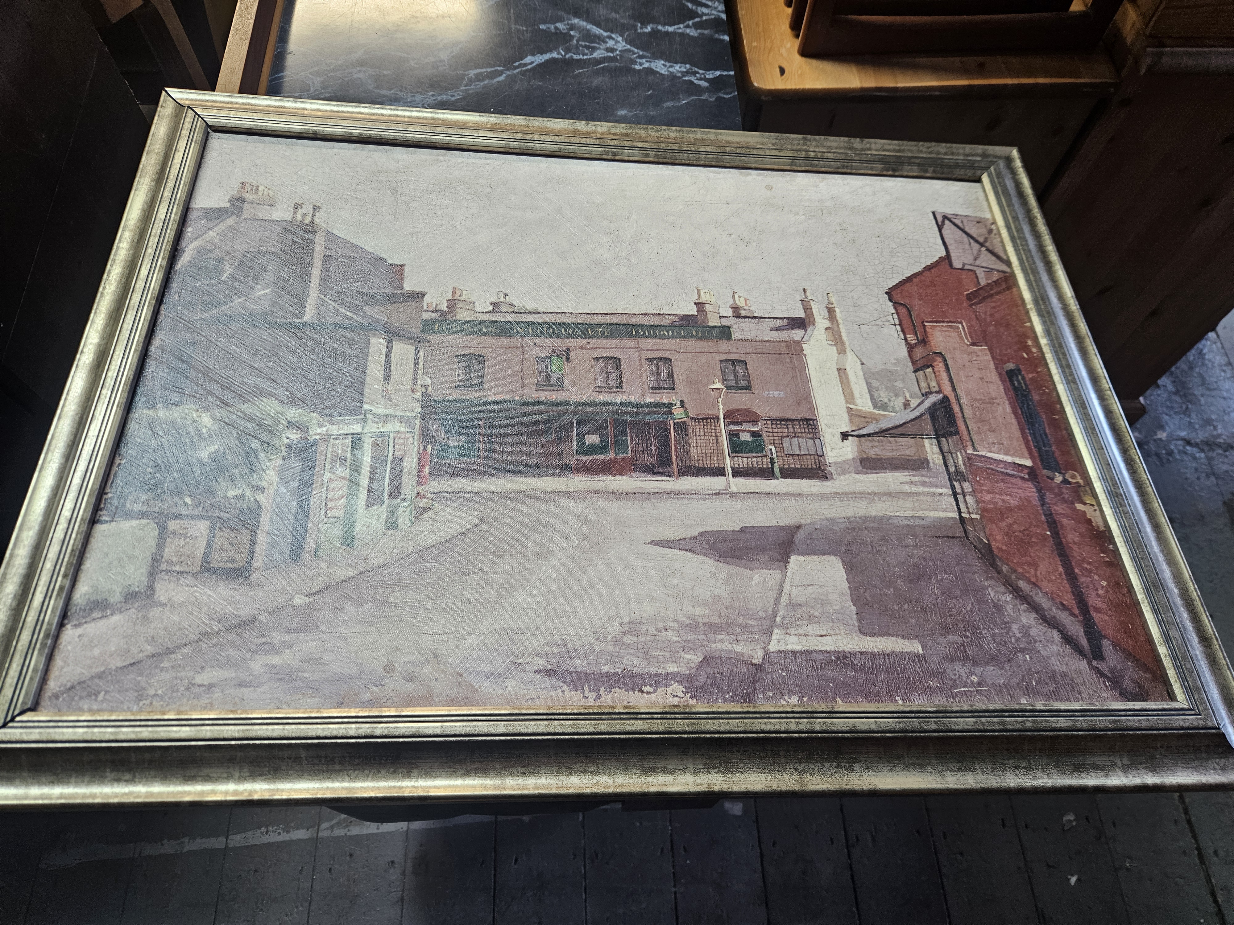 British School, 20th Century, Street Scene with Public House, Oil on Canvas