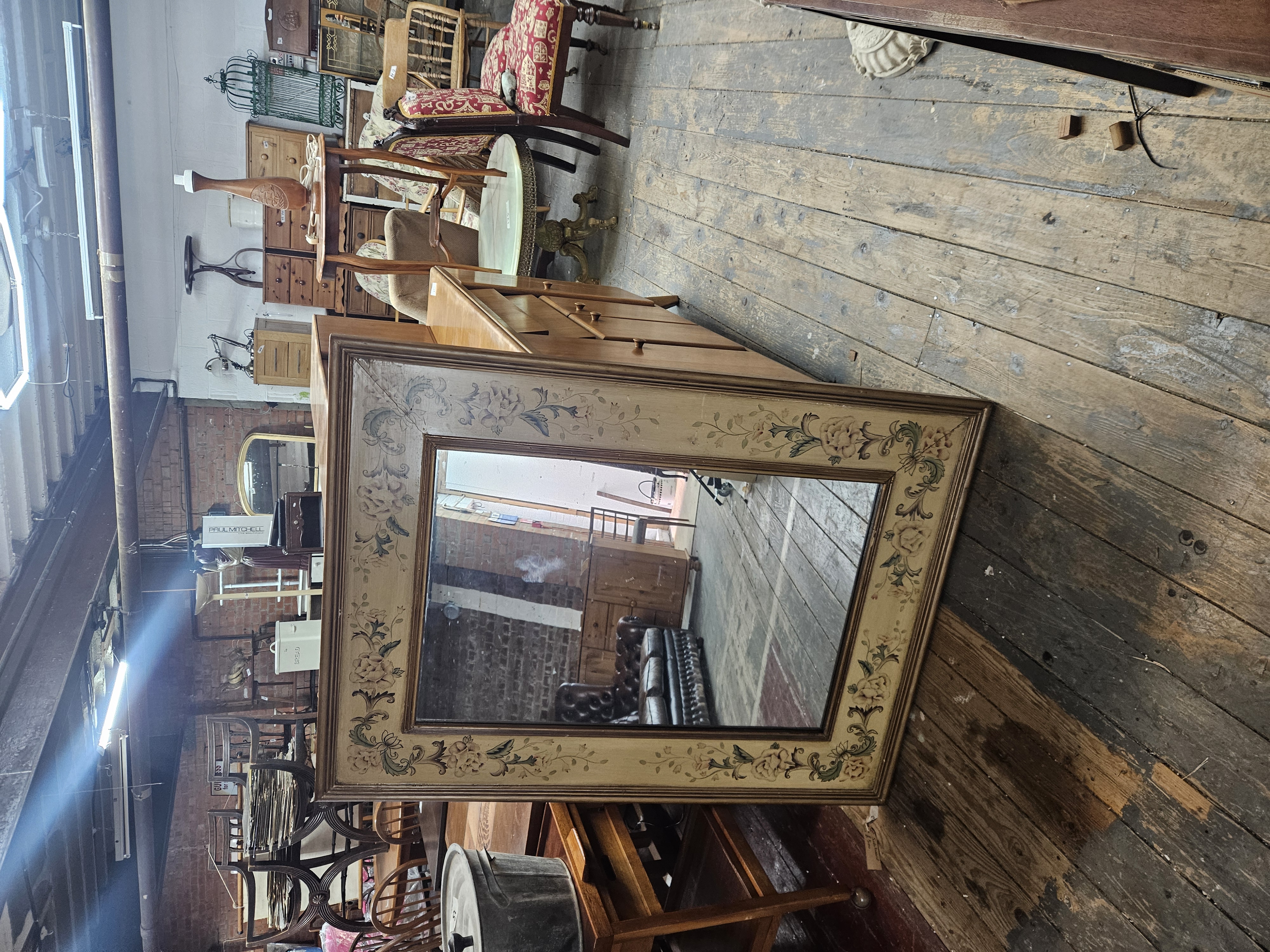 Large Rectangular Decorative Wall Mirror with Floral Border