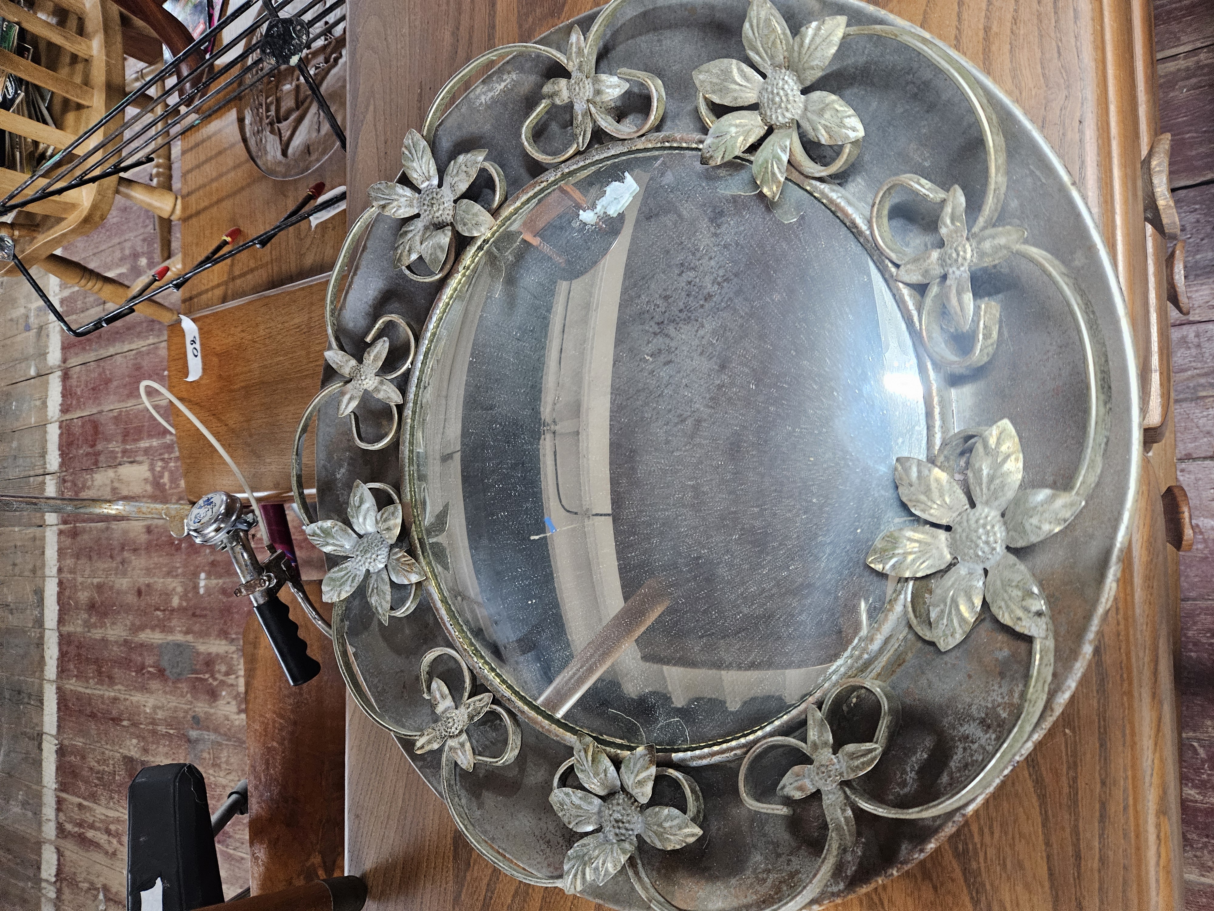 Mid-20th Century Arts and Crafts Style Circular Metal Framed Wall Mirror