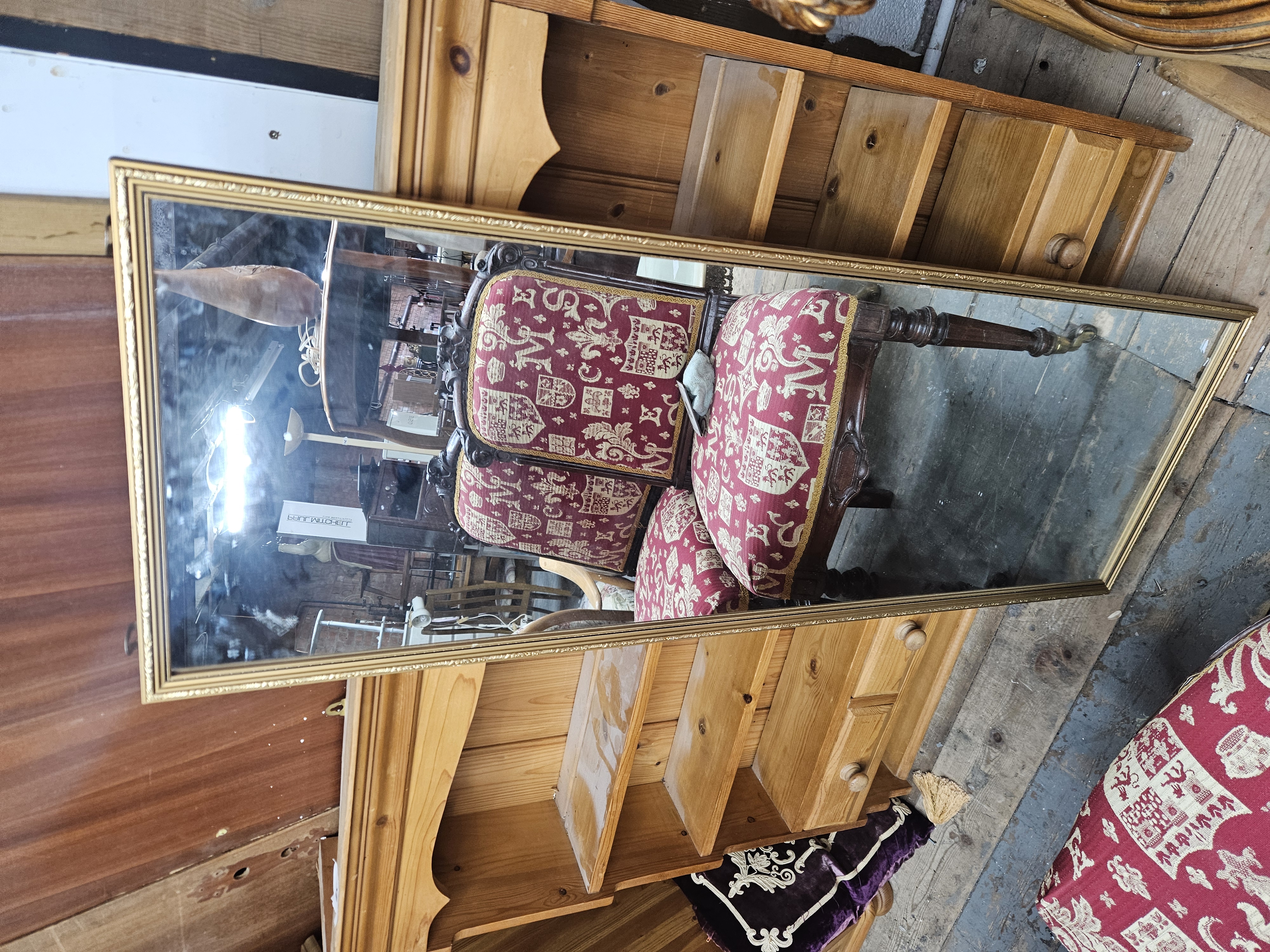 Large Giltwood Rectangular Wall Mirror with Beaded Detail