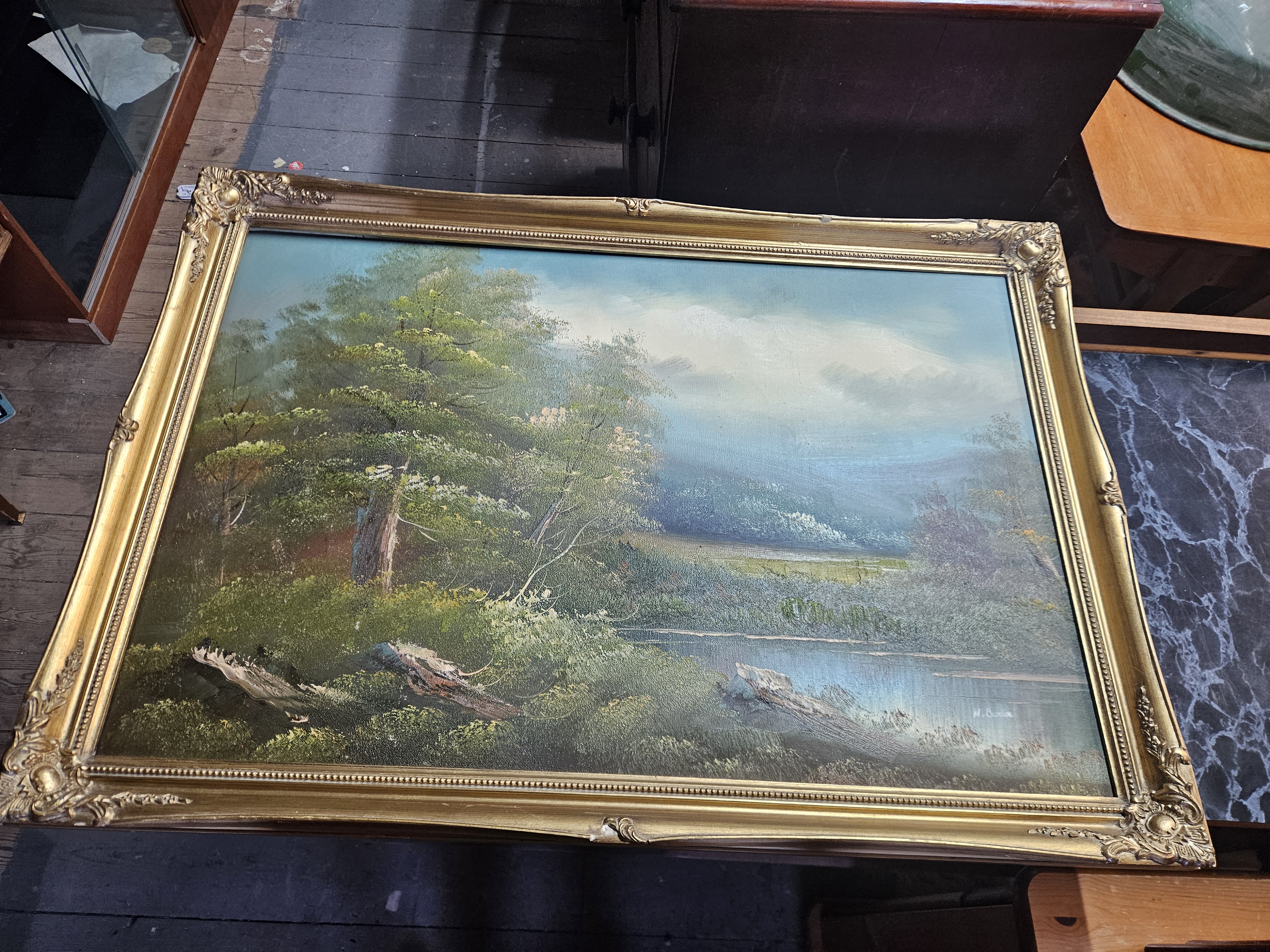 H. Burton, Woodland River Landscape, Oil on Canvas