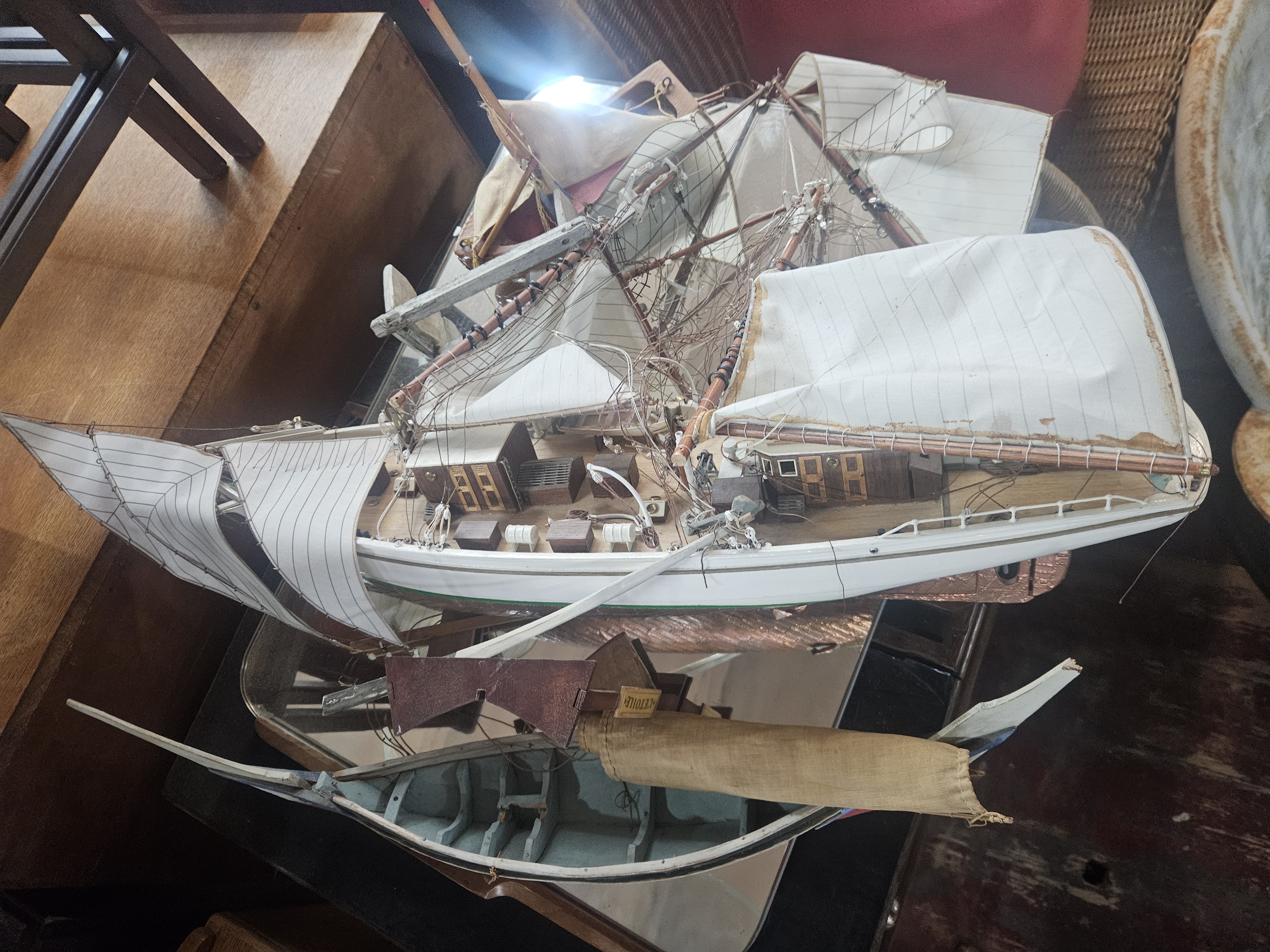 Three Ship Models including a Large Two-Masted Schooner L'Etoile and Auxiliary Boats