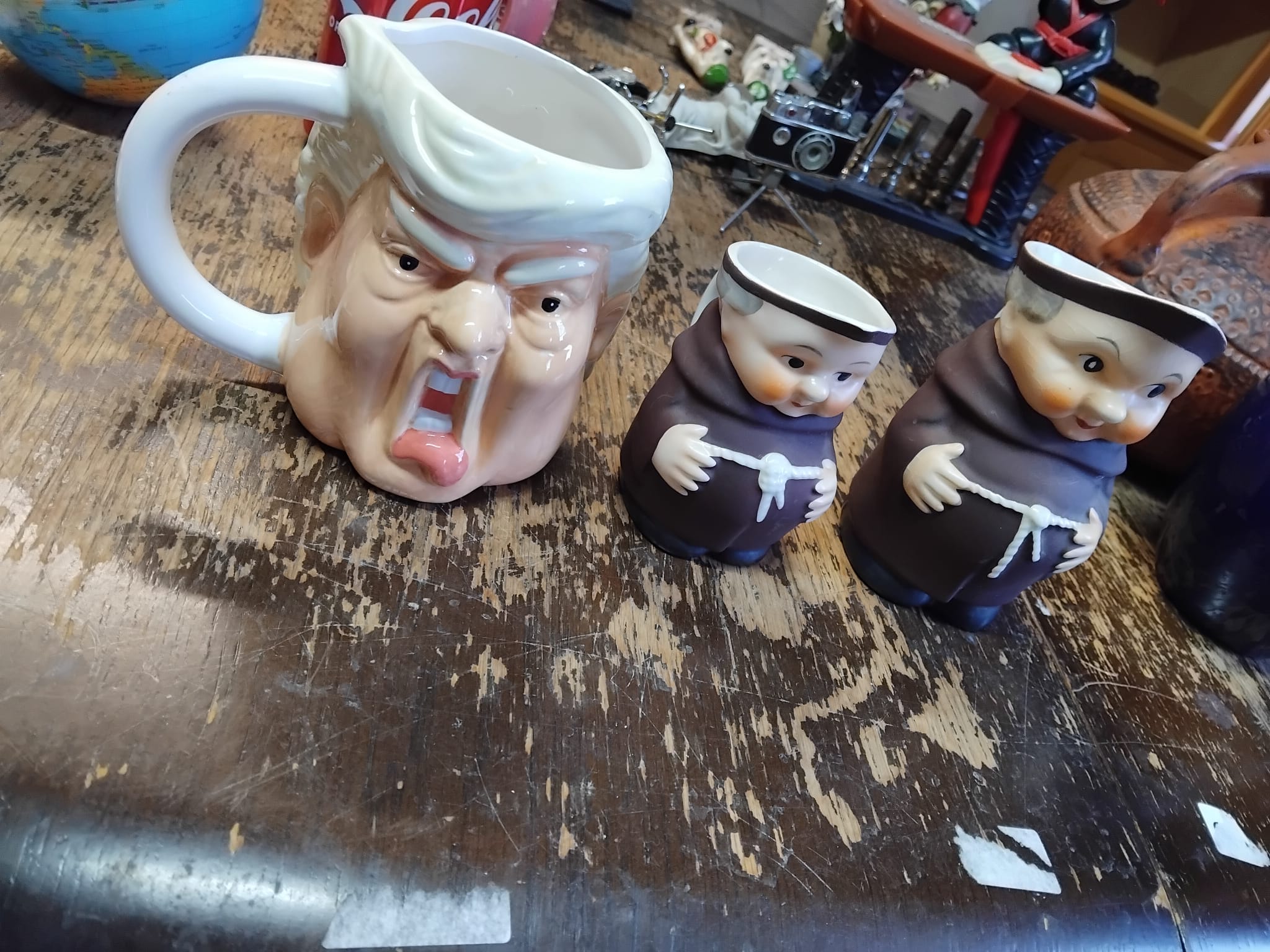 Three Ceramic Character Jugs Including a Pair of Goebel Friar Tuck Creamers