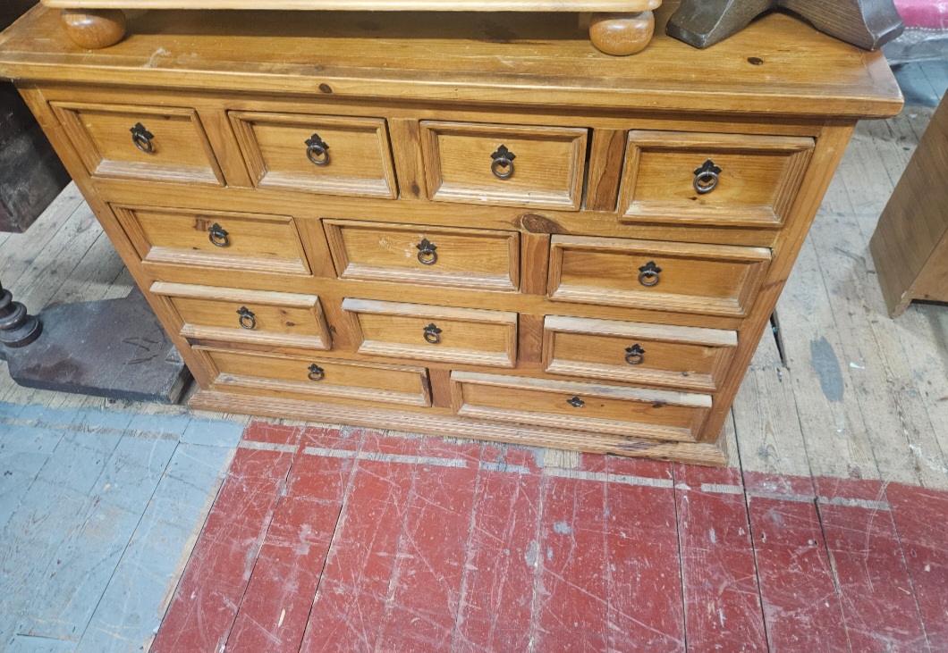 Late 20th Century Rustic Pine Twelve Drawer Apothecary Chest