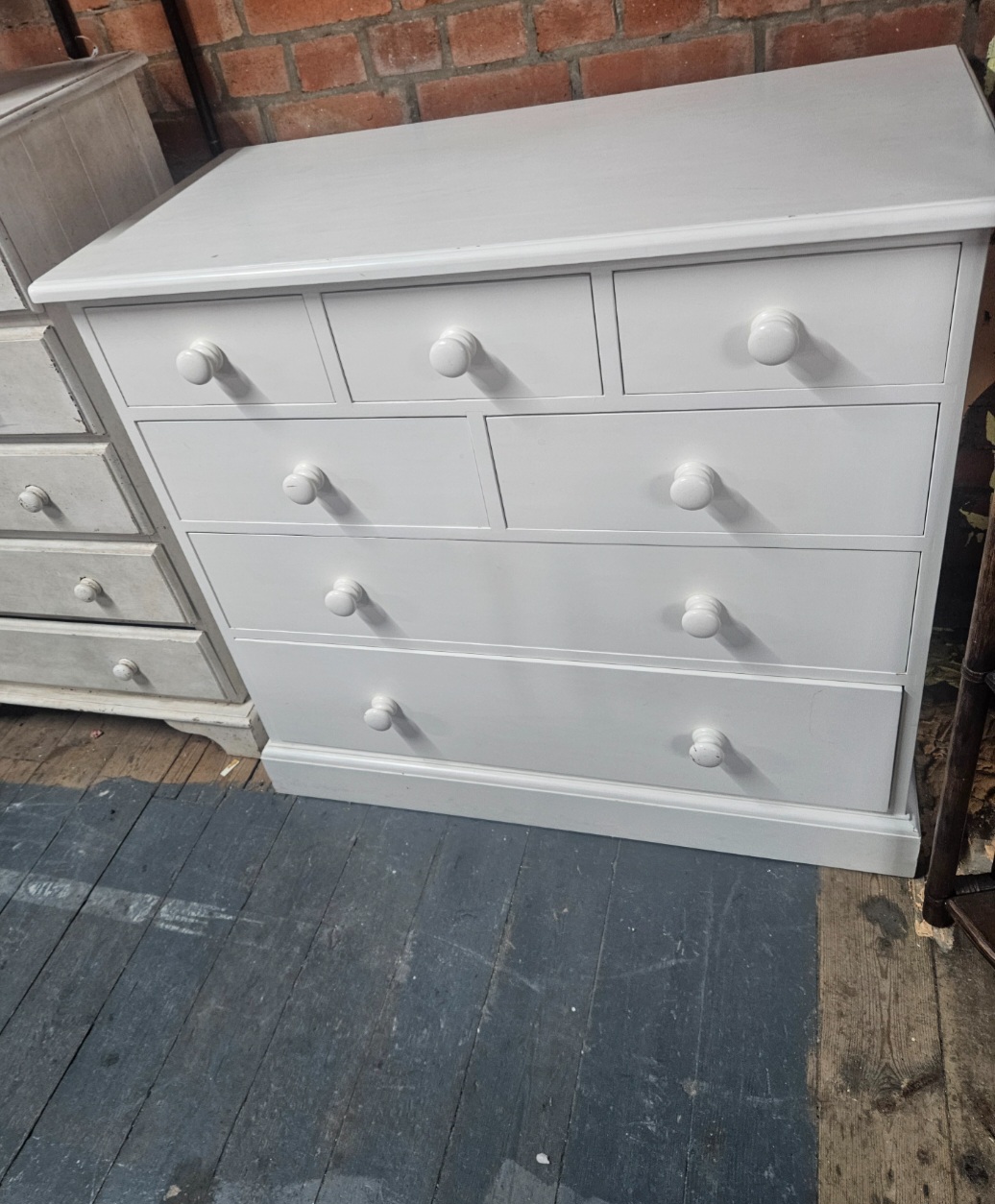 White Painted Seven Drawer Chest of Drawers
