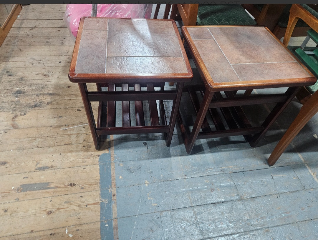 A Pair of Mid-Century Modern Teak and Tile-Top Side Tables