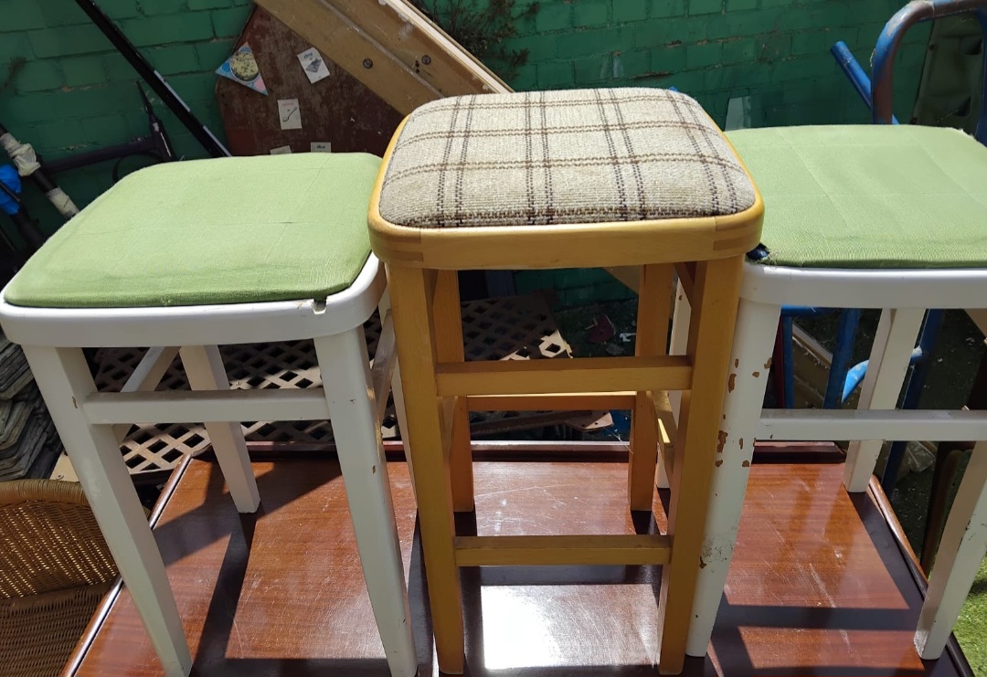A Trio of Mid-Century Beech Kitchen Stools