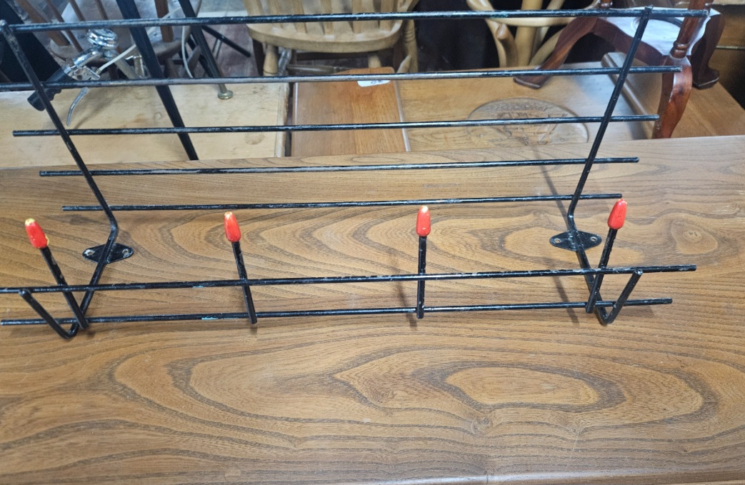 Mid-century Modern Black-Painted Metal Wall-Mounted Coat and Hat Rack