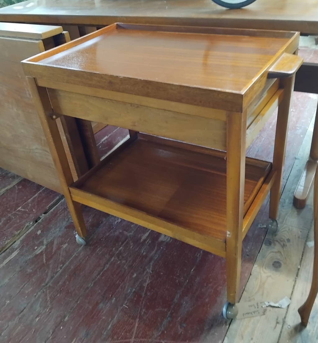 Mid-Century Modern Teak Two-Tier Drinks Trolley with Pull-Out Slide