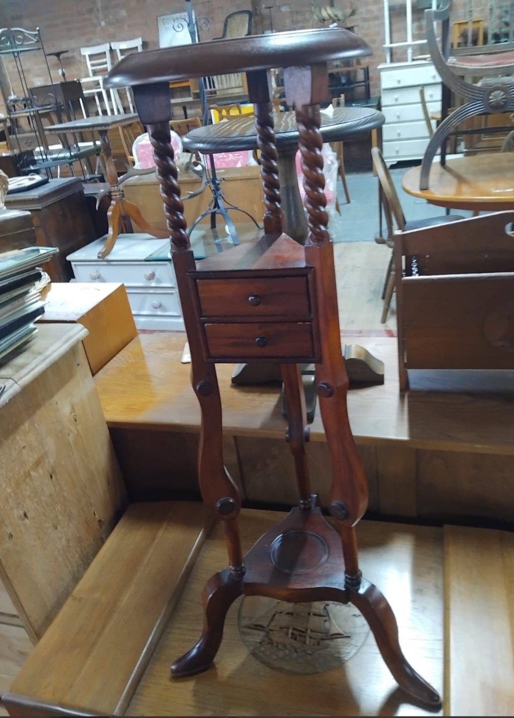Mahogany Two-Drawer Barley Twist Plant Stand