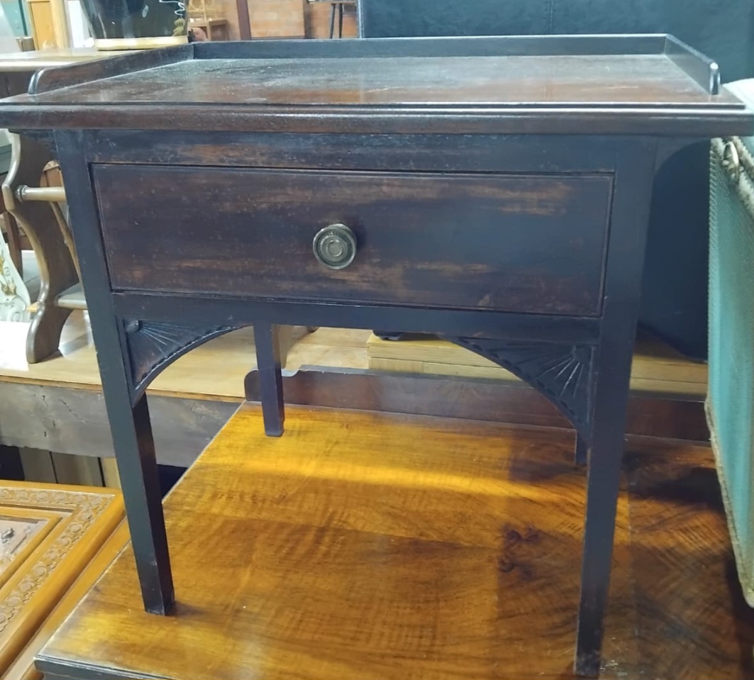 Late Victorian Dark Hardwood Tray Top Side Table with Frieze Drawer