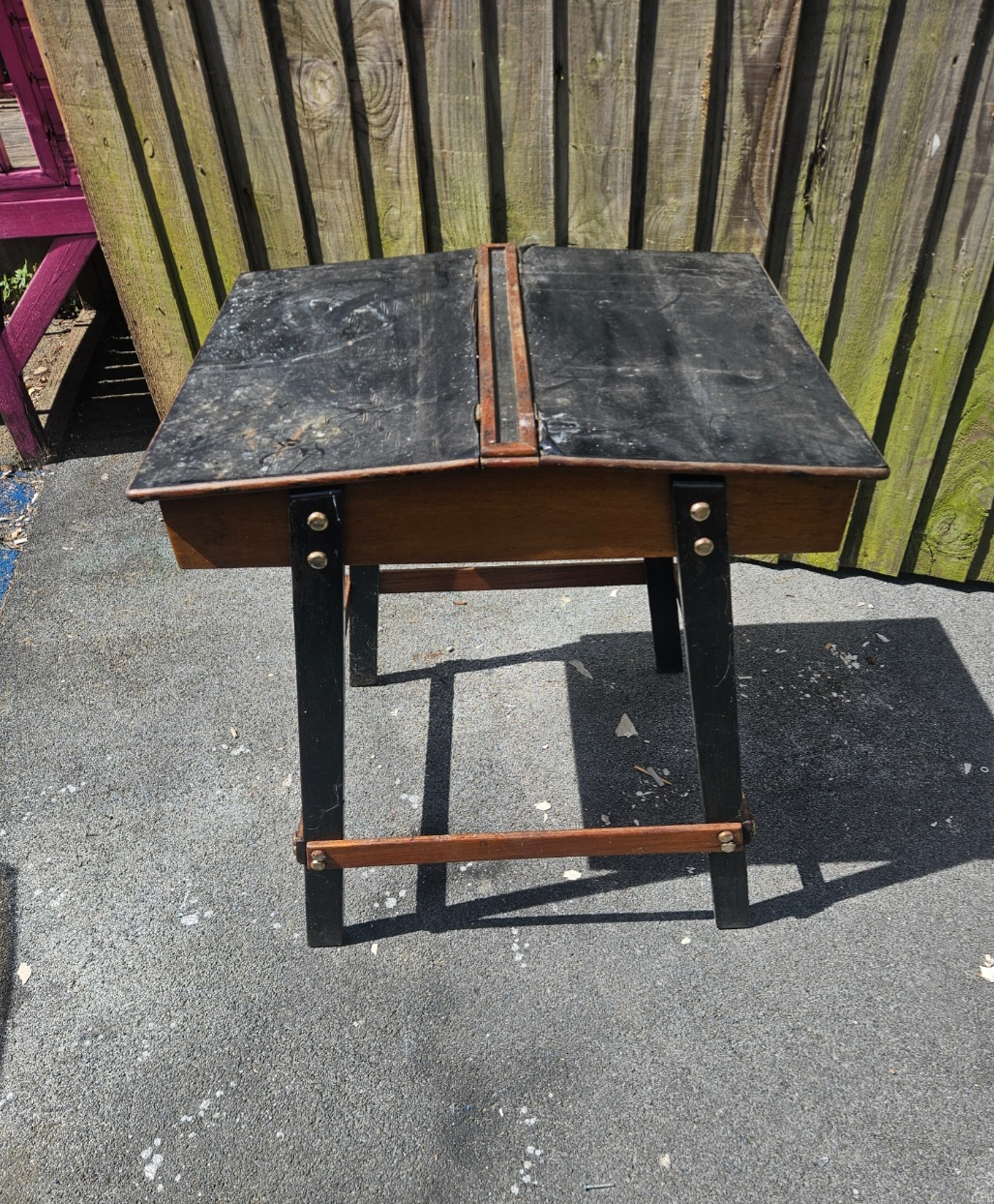 Late 19th or Early 20th Century Double Sloped Industrial School Desk