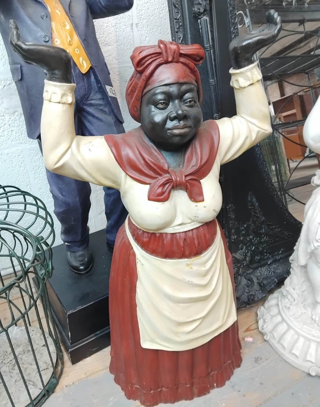 A Large Polychrome Painted Black Americana Composite Figure of a Mammy
