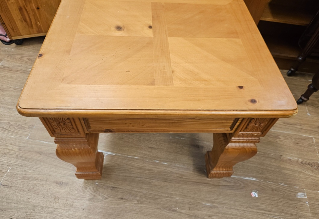 Late 20th Century Pine Parquetry Inlaid Square Coffee Table